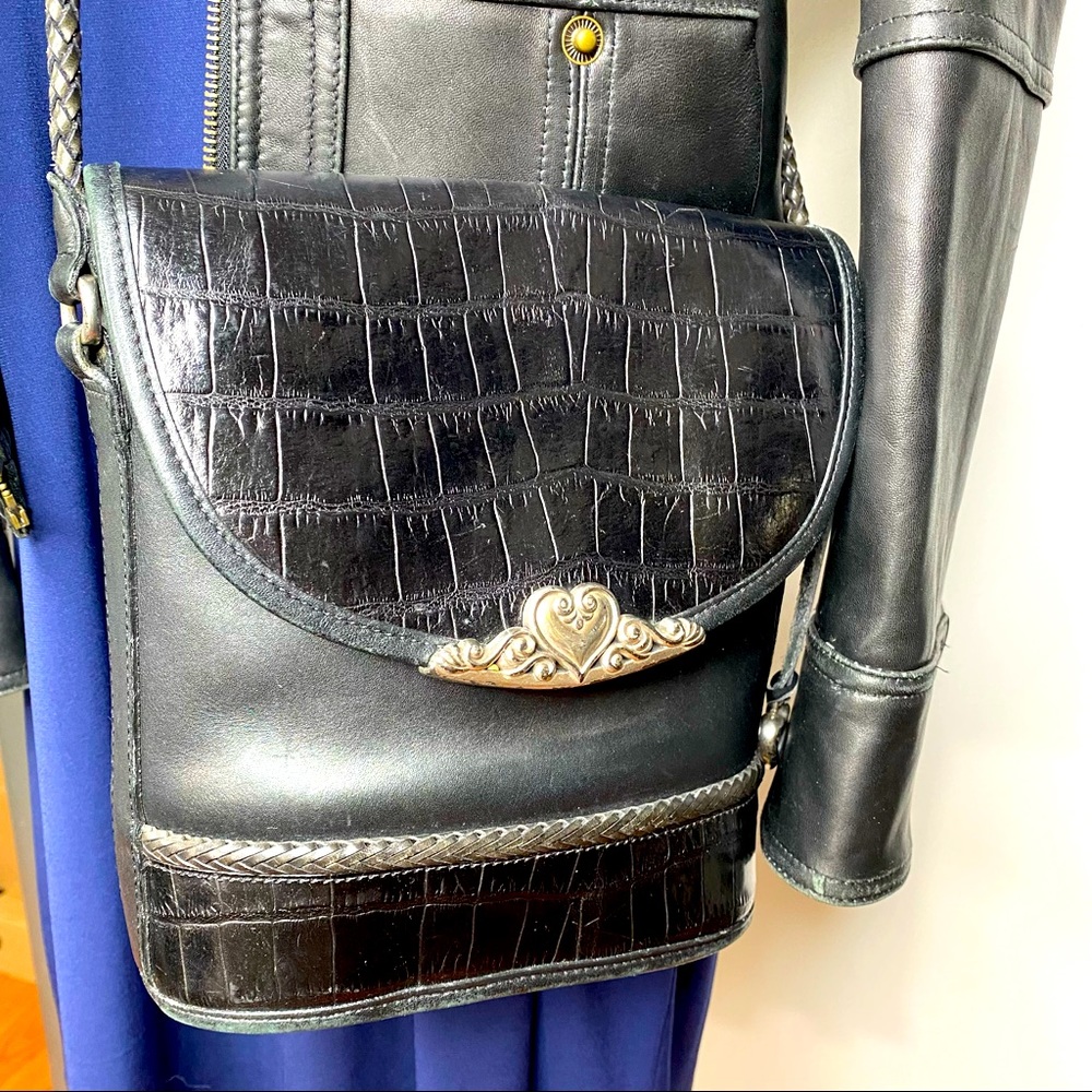 Vintage Brighton Croc Embossed Leather Bucket Crossbody